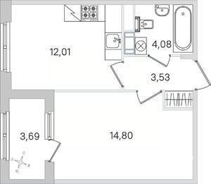 1-к квартира, строящийся дом, 36м2, 3/4 этаж