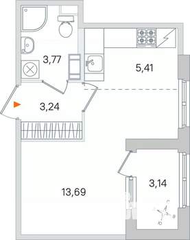 Студия квартира, вторичка, 28м2, 3/4 этаж