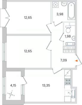 2-к квартира, вторичка, 54м2, 4/4 этаж