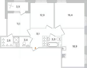 3-к квартира, строящийся дом, 78м2, 1/4 этаж