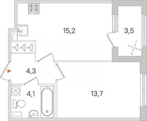 1-к квартира, строящийся дом, 37м2, 2/4 этаж