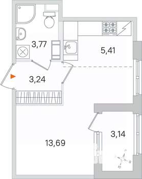 Студия квартира, строящийся дом, 26м2, 3/4 этаж