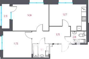 2-к квартира, вторичка, 56м2, 4/10 этаж