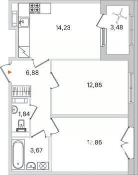 2-к квартира, вторичка, 52м2, 3/4 этаж