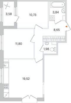 2-к квартира, строящийся дом, 57м2, 2/4 этаж