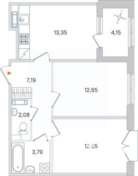 2-к квартира, вторичка, 54м2, 4/4 этаж