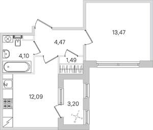 1-к квартира, вторичка, 37м2, 1/4 этаж
