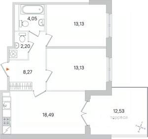 2-к квартира, вторичка, 63м2, 1/4 этаж