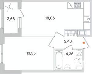 1-к квартира, вторичка, 41м2, 2/4 этаж