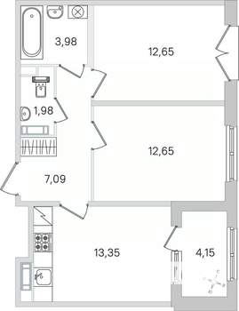 2-к квартира, строящийся дом, 54м2, 3/4 этаж