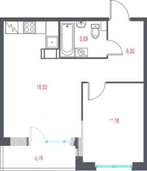 1-к квартира, вторичка, 42м2, 7/9 этаж