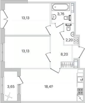 2-к квартира, строящийся дом, 61м2, 2/4 этаж