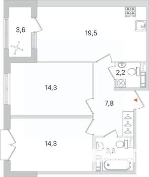 2-к квартира, строящийся дом, 62м2, 2/4 этаж