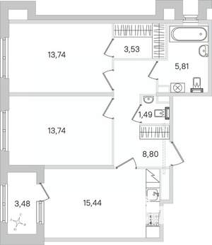 2-к квартира, строящийся дом, 64м2, 1/4 этаж