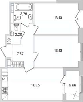 2-к квартира, строящийся дом, 60м2, 4/4 этаж