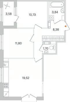 2-к квартира, строящийся дом, 56м2, 4/4 этаж