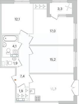 3-к квартира, вторичка, 76м2, 2/4 этаж