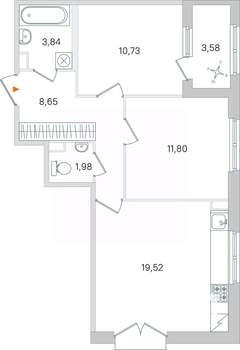 2-к квартира, вторичка, 58м2, 2/4 этаж