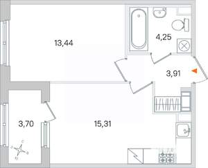 1-к квартира, строящийся дом, 37м2, 4/4 этаж