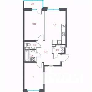 3-к квартира, строящийся дом, 56м2, 4/10 этаж
