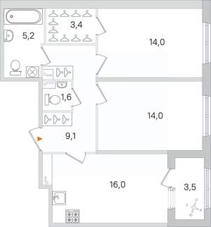 2-к квартира, строящийся дом, 63м2, 1/4 этаж