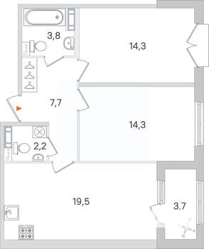 2-к квартира, строящийся дом, 62м2, 4/4 этаж