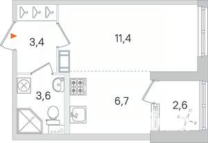 Студия квартира, строящийся дом, 25м2, 4/4 этаж