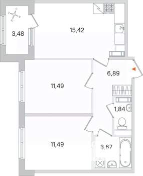 2-к квартира, вторичка, 53м2, 2/4 этаж