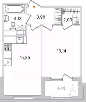 1-к квартира, вторичка, 39м2, 3/4 этаж