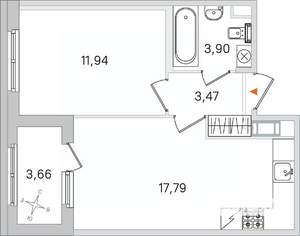 1-к квартира, вторичка, 37м2, 2/4 этаж
