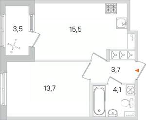 1-к квартира, строящийся дом, 37м2, 1/4 этаж