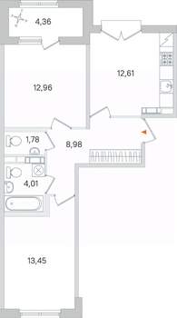 2-к квартира, строящийся дом, 54м2, 4/4 этаж