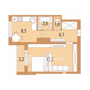 1-к квартира, вторичка, 36м2, 2/6 этаж