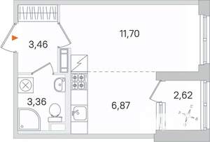 Студия квартира, строящийся дом, 25м2, 2/4 этаж