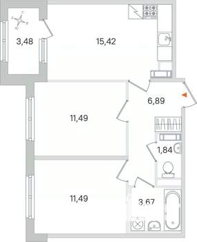 2-к квартира, строящийся дом, 51м2, 2/4 этаж