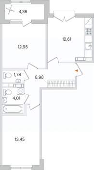 2-к квартира, строящийся дом, 54м2, 3/4 этаж