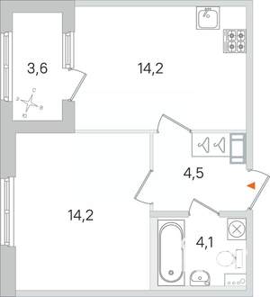 1-к квартира, вторичка, 39м2, 3/4 этаж