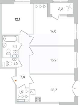 3-к квартира, строящийся дом, 75м2, 2/4 этаж