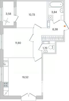 2-к квартира, вторичка, 58м2, 3/4 этаж