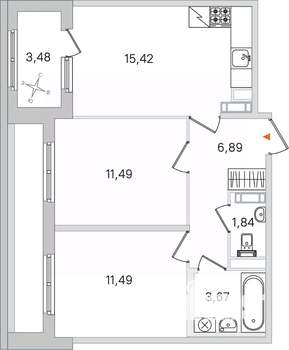 2-к квартира, вторичка, 51м2, 3/4 этаж