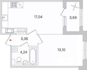 1-к квартира, вторичка, 40м2, 2/4 этаж