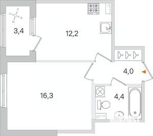 1-к квартира, строящийся дом, 37м2, 1/4 этаж