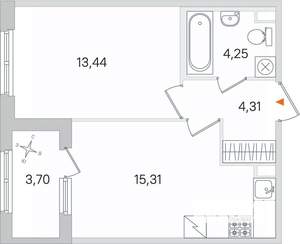 1-к квартира, строящийся дом, 37м2, 2/4 этаж