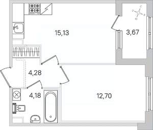 1-к квартира, строящийся дом, 38м2, 2/4 этаж