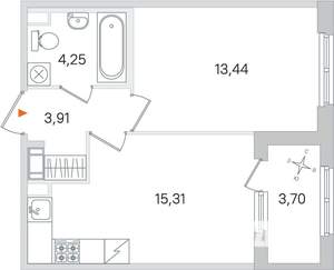 1-к квартира, строящийся дом, 37м2, 3/4 этаж