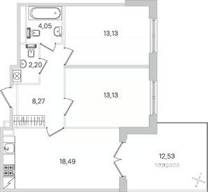 2-к квартира, строящийся дом, 63м2, 1/4 этаж