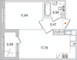 1-к квартира, вторичка, 37м2, 4/4 этаж
