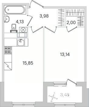 1-к квартира, строящийся дом, 41м2, 4/4 этаж