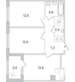 2-к квартира, строящийся дом, 52м2, 1/4 этаж