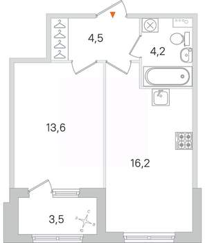 1-к квартира, строящийся дом, 39м2, 1/4 этаж